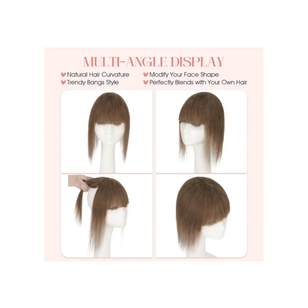 Mono Hair Topper with Bangs 100% Real Human Hair‎ 10 Inch Brown 150% Density